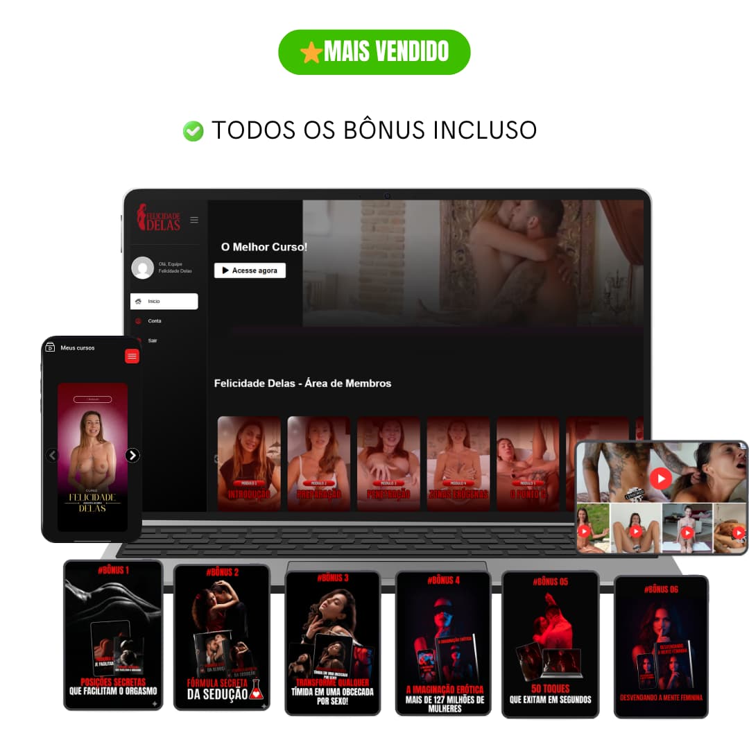 Mockup do acesso completo com laptop, celular, bonus e videos extras inclusos